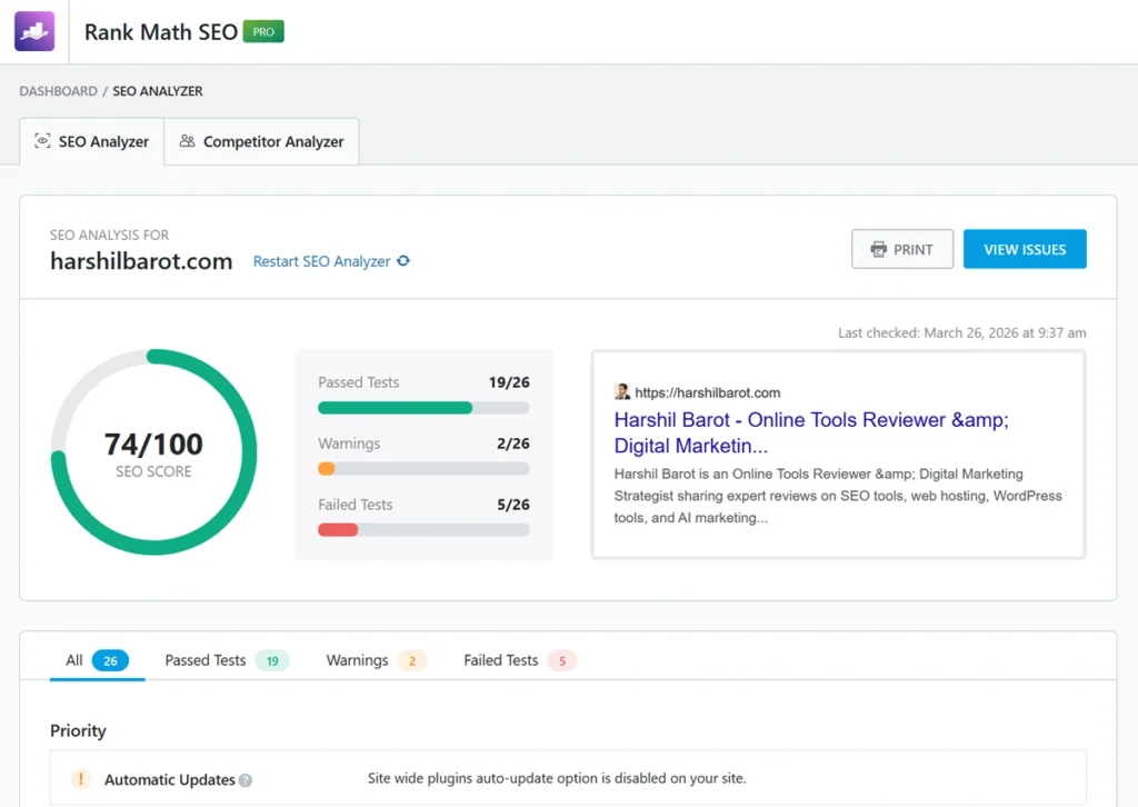 Rank Math SEO Analyzer (Technical Audit Tool)