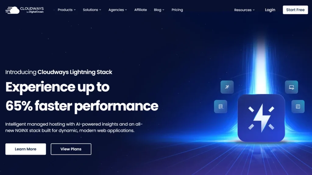 Cloudways managed cloud hosting platform website offering fast scalable secure hosting for WordPress business and high traffic websites