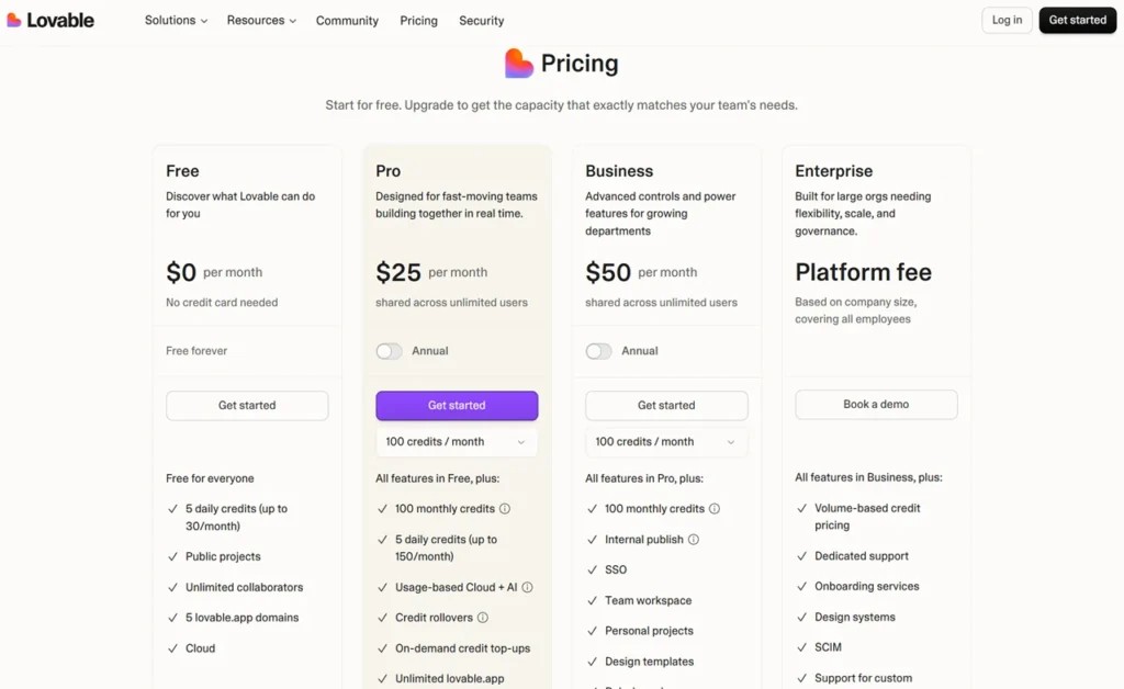 Lovable Pricing Plans And Cost Breakdown