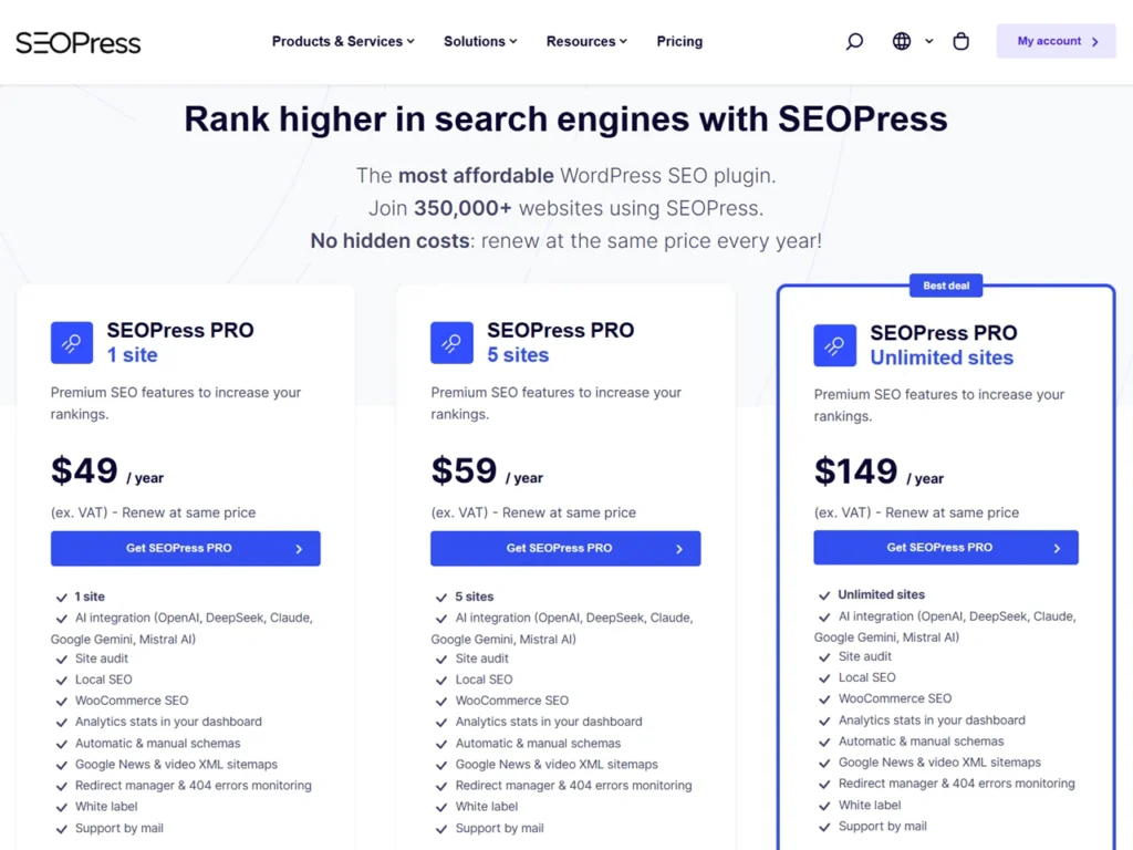 SEOPress Pricing Plans