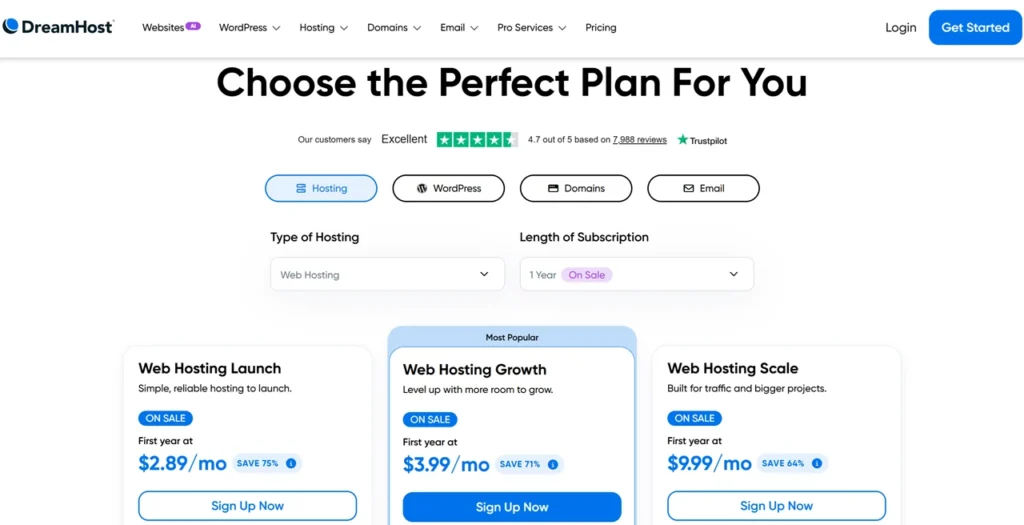 DreamHost Hosting Plan Pricing