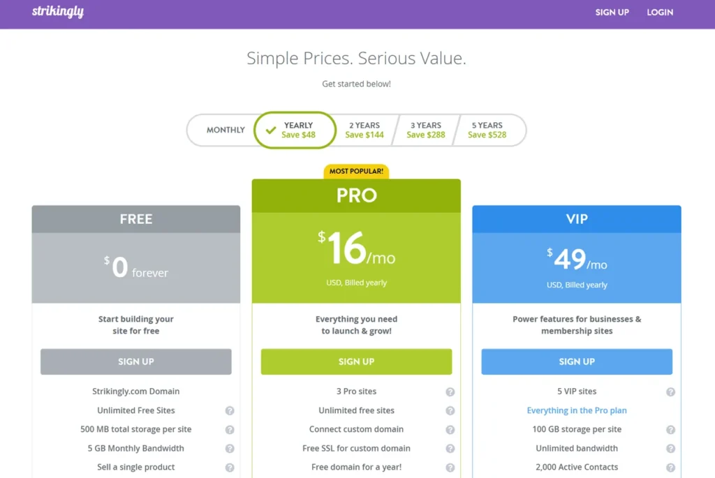 Buy strikingly website builder plan pricing details
