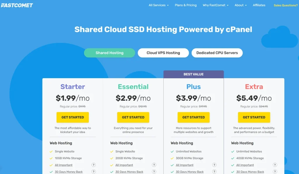 FastComet Pricing And Plans Comparison