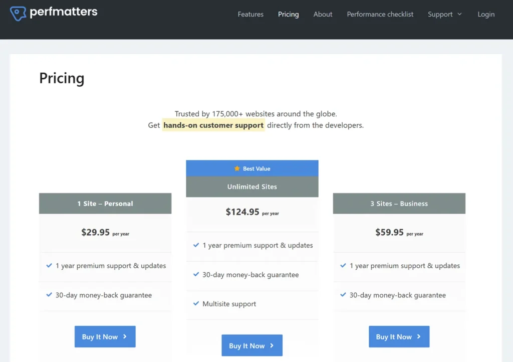 Perfmatters Pricing Plan