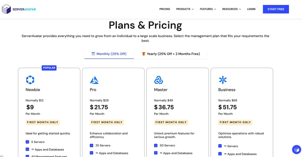 ServerAvatar Plans & Pricing