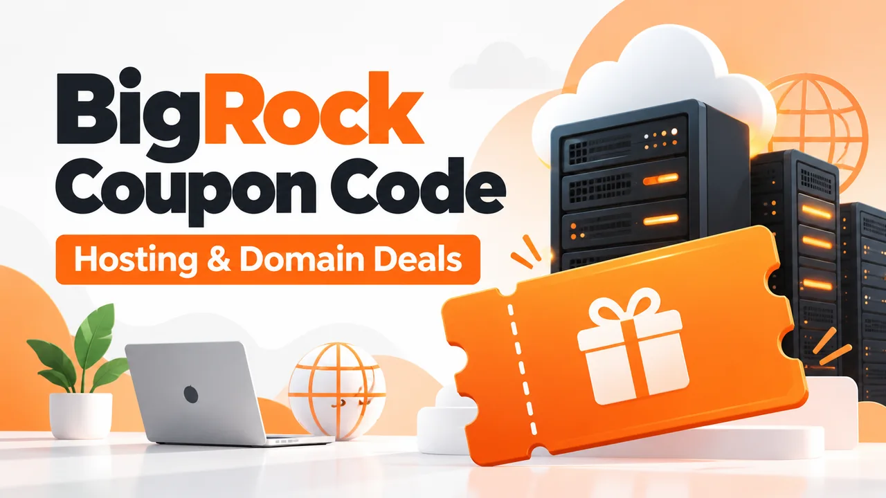 BigRock coupon code illustration with a coupon ticket and hosting servers