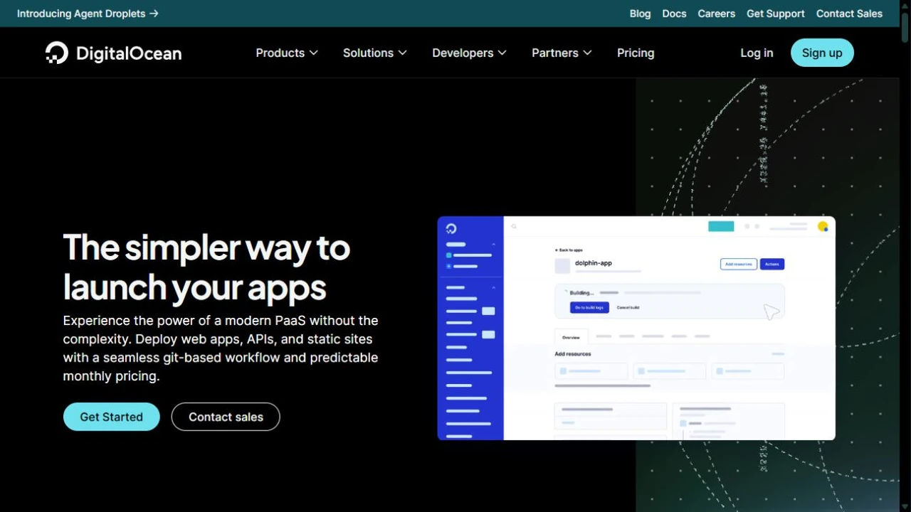 Screenshot of the public DigitalOcean App Platform page showing its application deployment overview