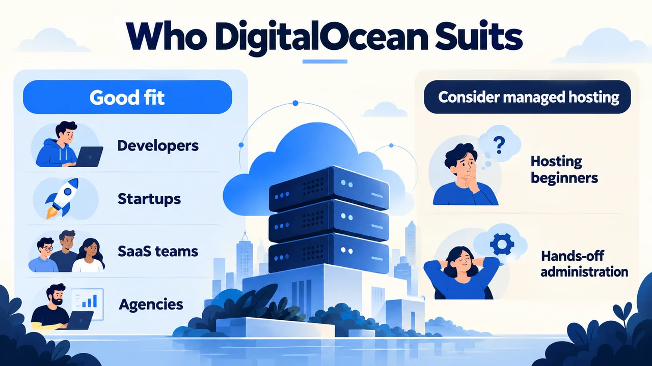 DigitalOcean suitability comparison for developers, startups, agencies and hands-off hosting beginners