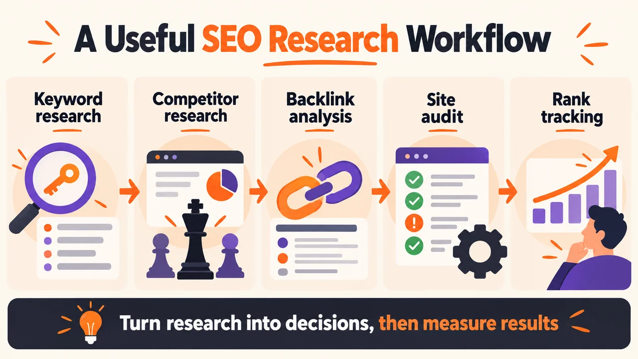 Keyword research competitor research backlink analysis site audit and rank tracking workflow